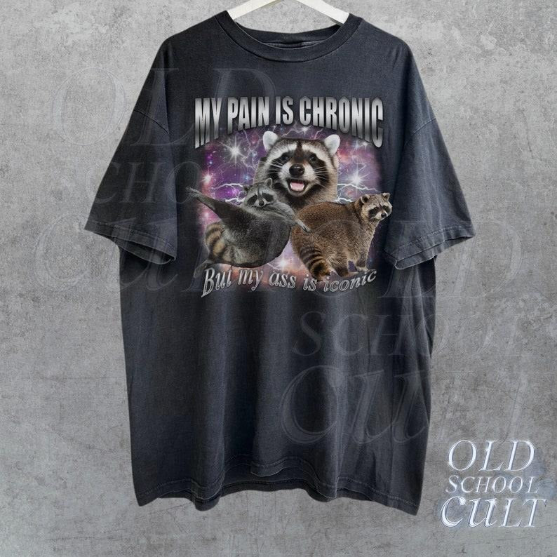 My Pain Is Chronic Raccon Vintage Bootleg T-Shirt, Funny 90s Retro Raccoon T Shirt, Weird T Shirt, Meme T Shirt, Trash...