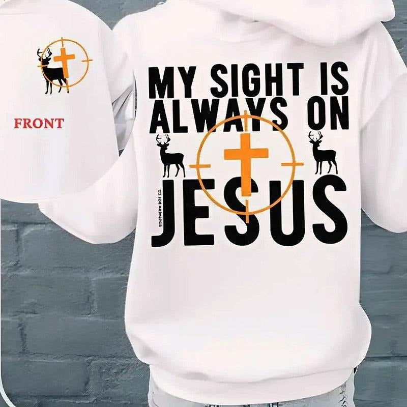 My Sight Is Always On Jesus 2 Sided Graphic Hoodie Casual Fleece Fabric Hooded Sweatshirt Trendy Tops for Women for Men,...