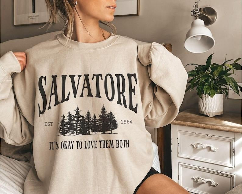 Mystic Falls Virginia Sweatshirt, TVD Fan Gift, Salvatore Brothers Sweater, Damon Tee, Stefan T-Shirt, Forest  Fabric Fit...