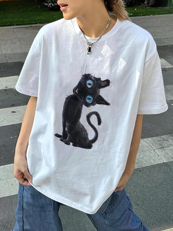 Mystical Black Cat T-Shirt: Whimsical Graphic Tee, Spooky Halloween Apparel, Retro Styles, Bring Back the Classics,...