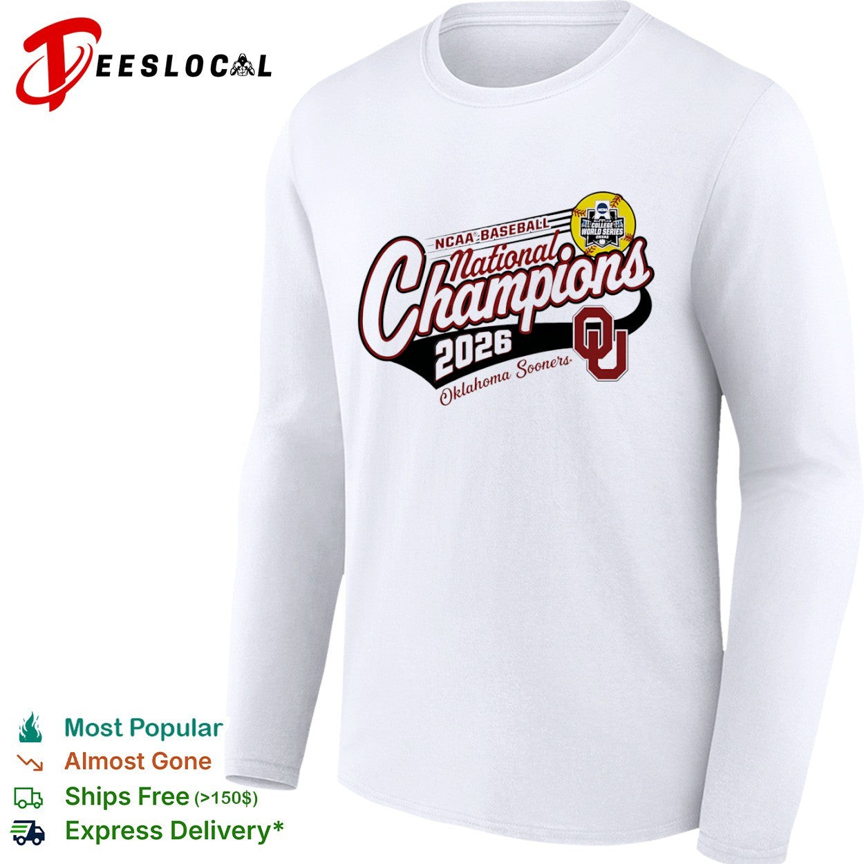 NCAA Baseball National Champions Oklahoma Sooners College World Series 2026 shirt