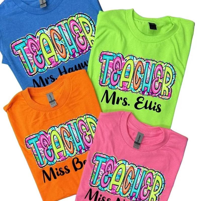 NEON Teacher Personalized Short Sleeve Tees Tshirt Top Hoodie Sweatshirt | PrintMintTees.com