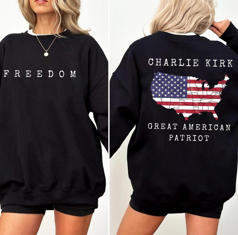 [NEW COLLECTION] Great Amreican Patriot Charlie Kirk Freedom Sweatshirt, Rest in Peace Charlie, Charlie Kirk Memorial...