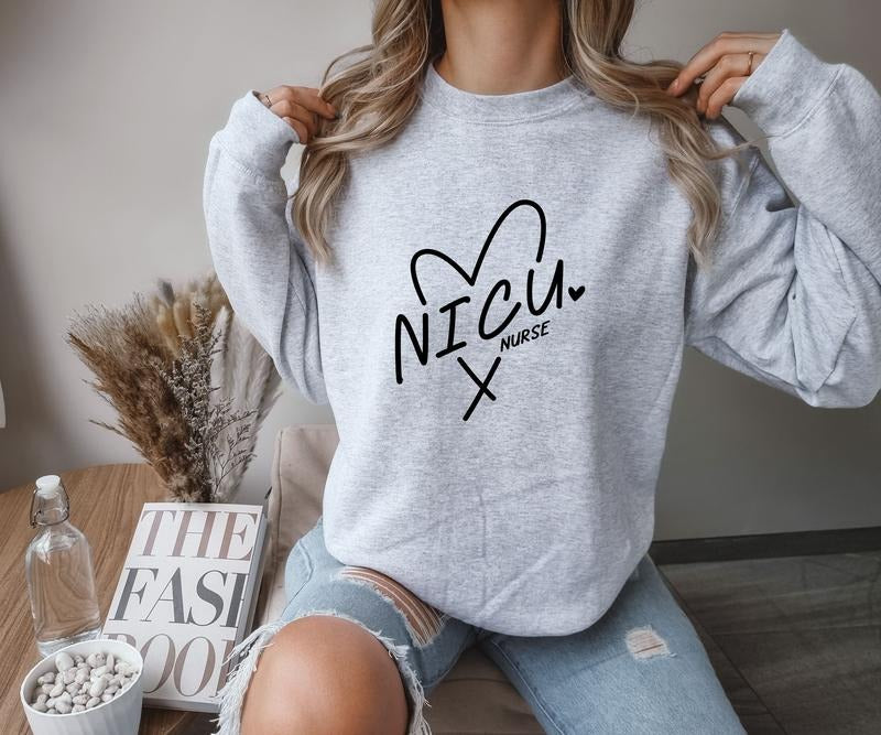 NICU Nurse with a heart Crewneck Sweatshirt Shirt Hoodie | PrintMintTees.com