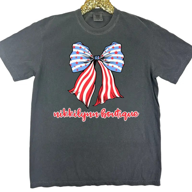 NLB Bow Tiful Stars & Stripes Comfort Colors Shirt Hoodie Sweatshirt