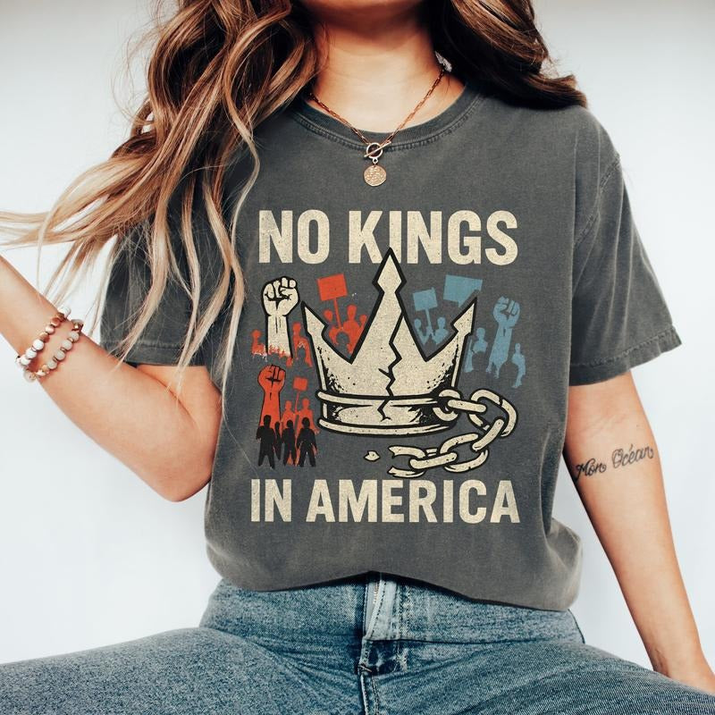 NO KINGS Shirt, Anti Authoritarian Protest Shirt, No Kings In America Shirt, Political Democracy Tee, Democracy Not...
