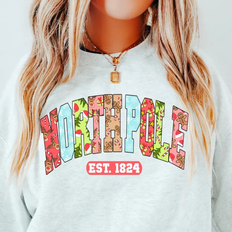 NORTH POLE CHRISTMAS CREWNECK (Crewneck Sweatshirt, Unisex Fit, Causal Sweatshirt for Christmas, Christmas Holiday...