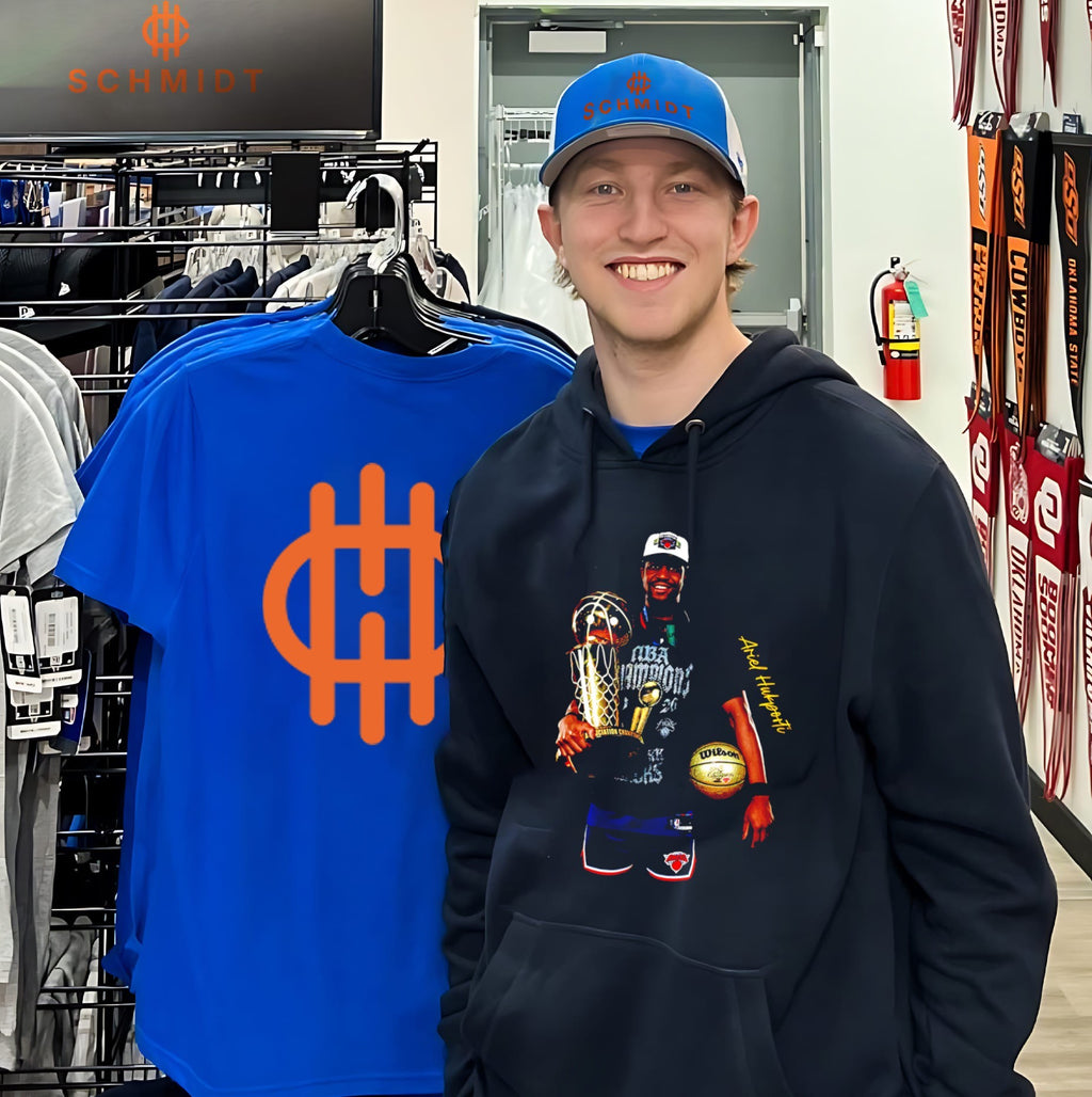 Ariel hukporti New York Knicks 2026 NBA Champions holding trophy signature shirt