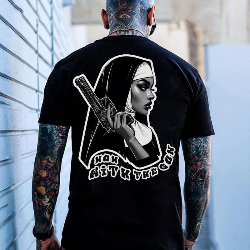 NUN WITH THE GUN Gangster Nun Print Men's T-Shirt Hoodie Sweatshirt | PrintMintTees.com