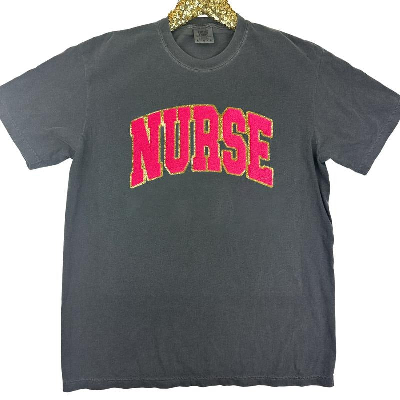 NURSE Chenille Patch Comfort Colors Shirt Hoodie Sweatshirt