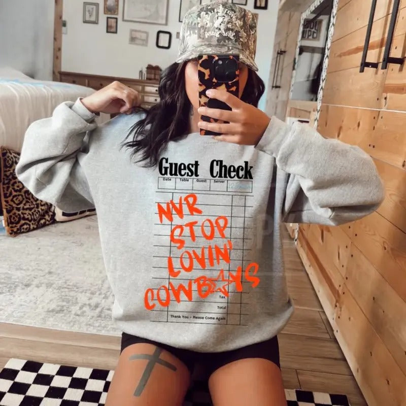 NVR stop Lovin Cowboys Crew sweatshirt, graphic tees women, western outfits women, western tops clothing, rodeo cowgirl...