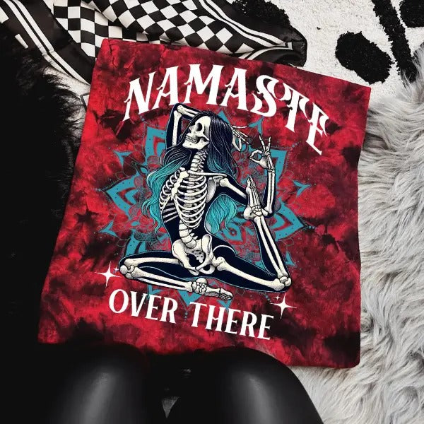 Namaste Over There Red &  Black Tie Dye T Shirt | Punk, Alt, Grunge, Goth, Skeleton Style, Winter Day, Streetwear Casual...