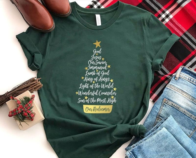 Names Of Jesus Shirt Christmas Tree Shirt Jesus Name Tree Christmas Gift Ideas Holiday Shirt Women's Christmas Shirt...