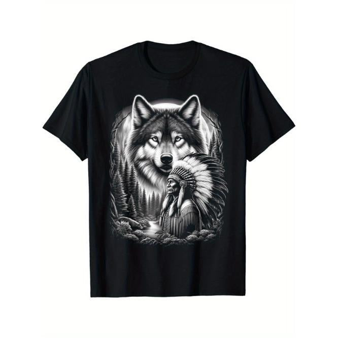 Native American Indian and Wolf Feathers Chief Art T-Shirt Made in USA Hoodie Sweatshirt | PrintMintTees.com
