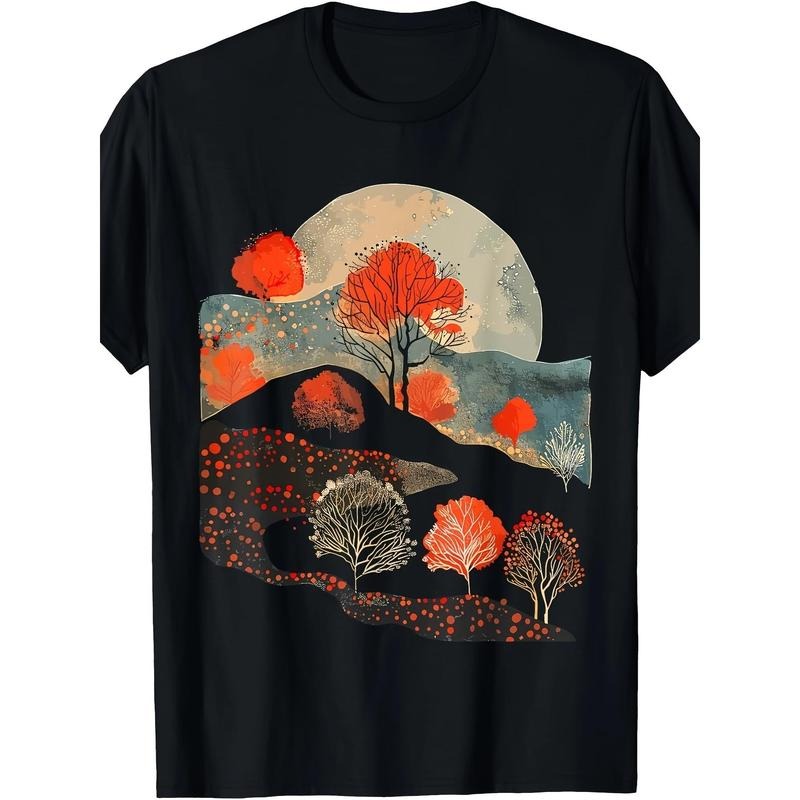 Nature art painting, orange tree, field, Moon, man, T-shirt Made in USA Hoodie Sweatshirt | PrintMintTees.com