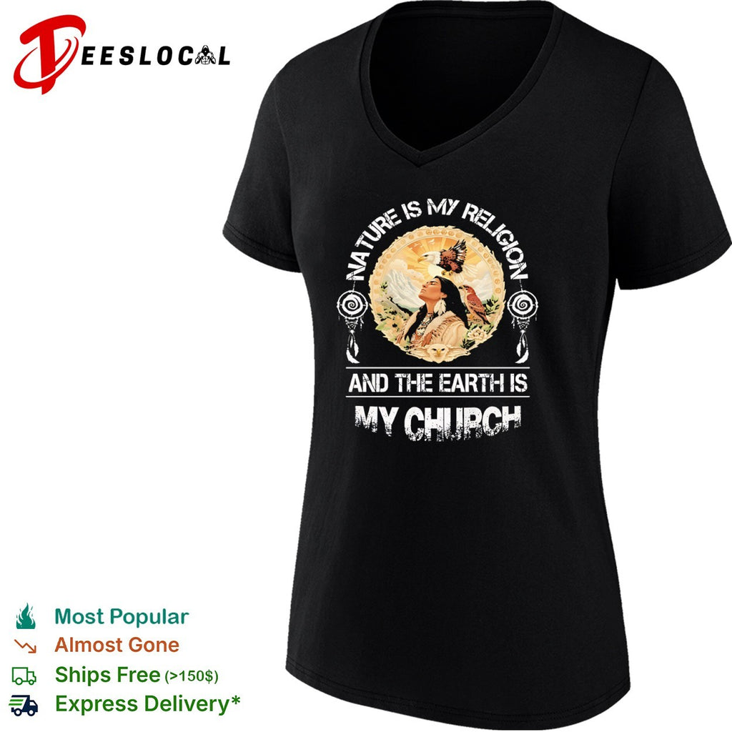 Nature is my religion and the earth is my church eagle indigenous portrait shirt