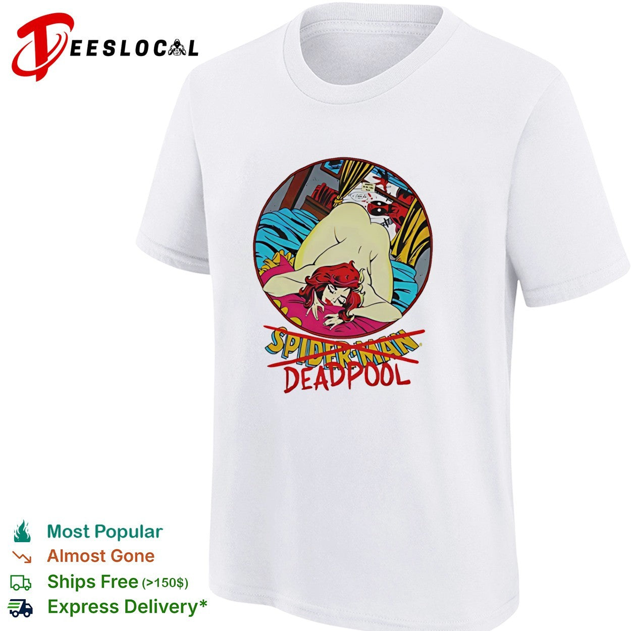 Naughty Spiderman ass up Deapool peeking funny shirt