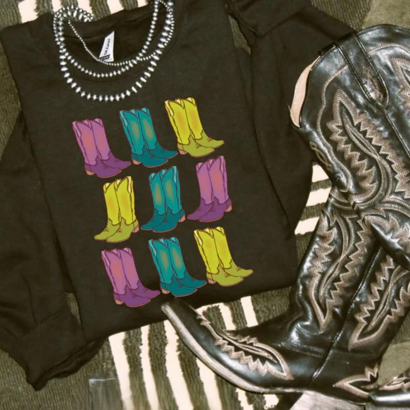 Neon Boots Crewneck vintage sweatshirts, cowgirl outfits, western outfits women clothing, country western girl tops stuff...