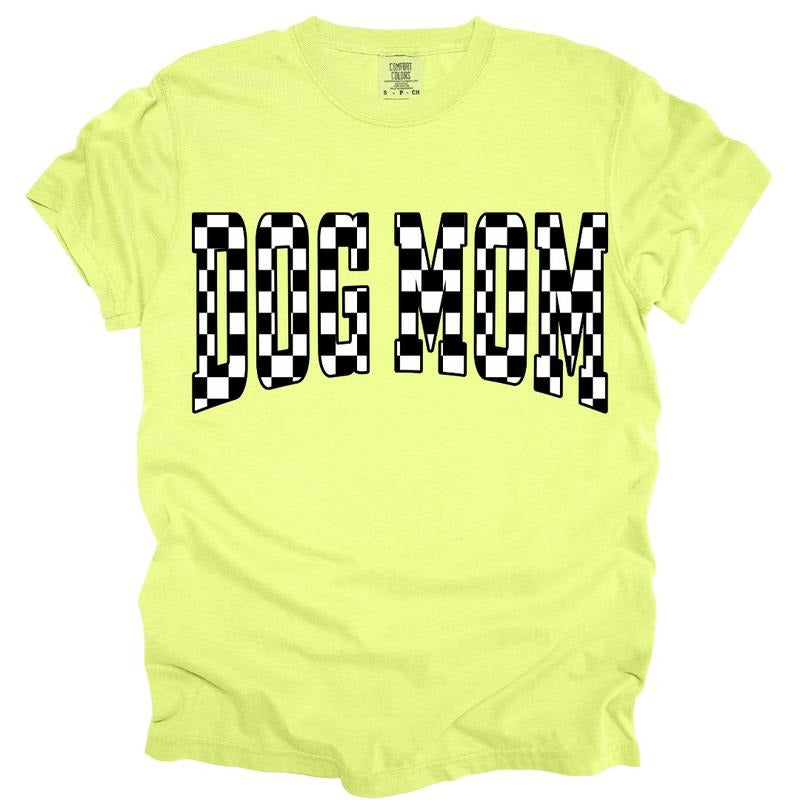 Neon Checkered Dog Mom Shirt ~ Unisex Apparel Relaxed Fit Printed In The USA Clothing Womenswear Casual Comfort Cotton...