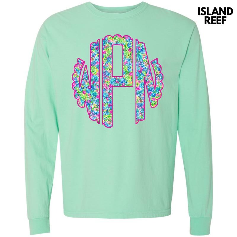 Neon Exotic Monogram Long Sleeve Comfort Colors T-Shirt 'NLB' Hoodie Sweatshirt | PrintMintTees.com