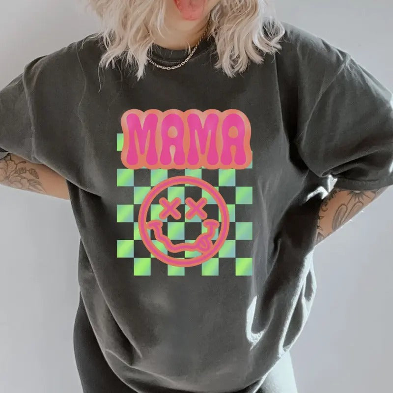 Neon Mama Graphic Shirt, Comfort Colors, Retro Mama Shirt, Women's Band Graphic Tee, Casual Comfy Graphic Hoodie Sweatshirt