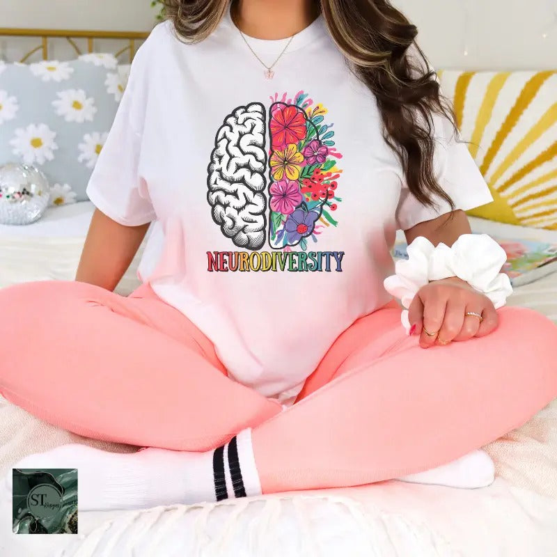 Neurodiversity Floral Mind White 100% Ring spun Cotton T-Shirt Unisex Fit Hoodie, Sweatshirt | PrintMintTees.com