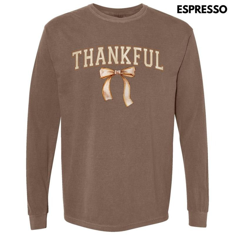 Neutral Thankful Bow Long Sleeve Comfort Colors T-Shirt 'NLB' Hoodie Sweatshirt | PrintMintTees.com