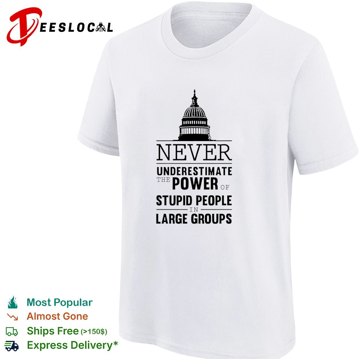 Never underestimate the power of stupid people in large groups US Capitol shirt