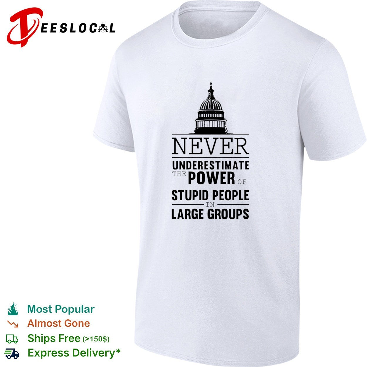 Never underestimate the power of stupid people in large groups US Capitol shirt