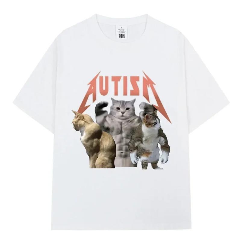 New Autism Memory Buff Cats T-Shirt Gym Fashion Hip Hop Short Sleeve T Women's Summer Cotton Comfort T-Shirt style 02...