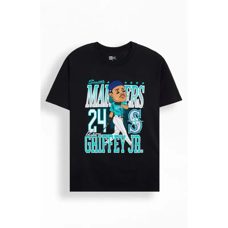 New Era Men's Seattle Mariners Ken Griffey Jr. Caricature T-Shirt - Multicolor Hoodie Sweatshirt | PrintMintTees.com