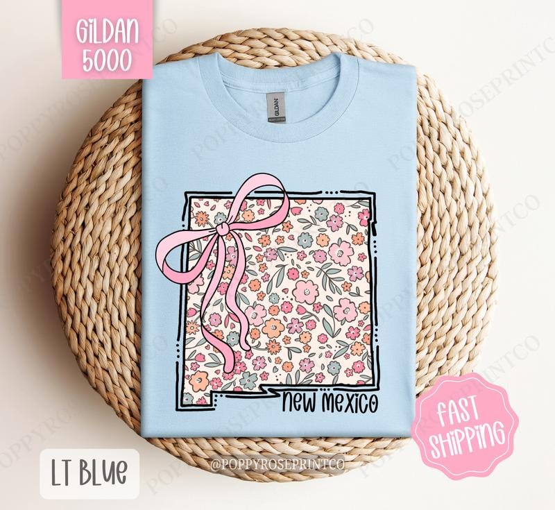 New Mexico Gildan T-shirt, Cute New Mexico State Shirt, New Mexico Floral Bow Tee Hoodie Sweatshirt | PrintMintTees.com