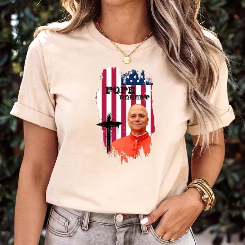 New Pope Robert Francis Shirt Vatican Church Usa Flag Catholic Shirt Hoodie Sweatshirt | PrintMintTees.com