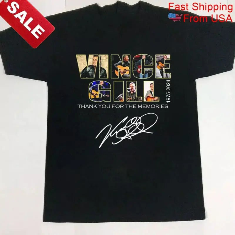 New Vince Gill 1975-2024 signature Cotton Unisex S-5XL Shirt Hoodie, Sweatshirt | PrintMintTees.com