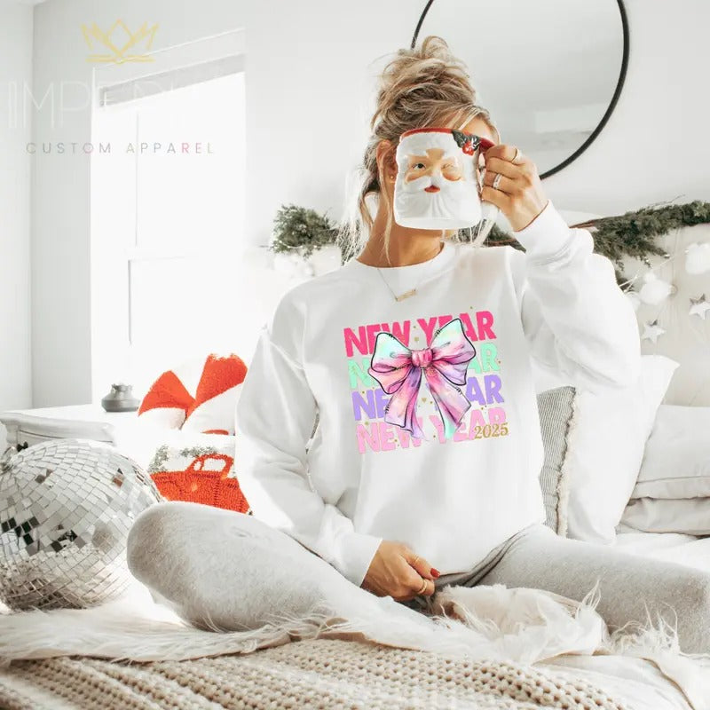 New Years 2025 Cute Sweatshirt, New Years Eve Shirt , NYE Vibes Tee, New Year T-shirt, Cute 2025 Sweatshirt, Full Color...