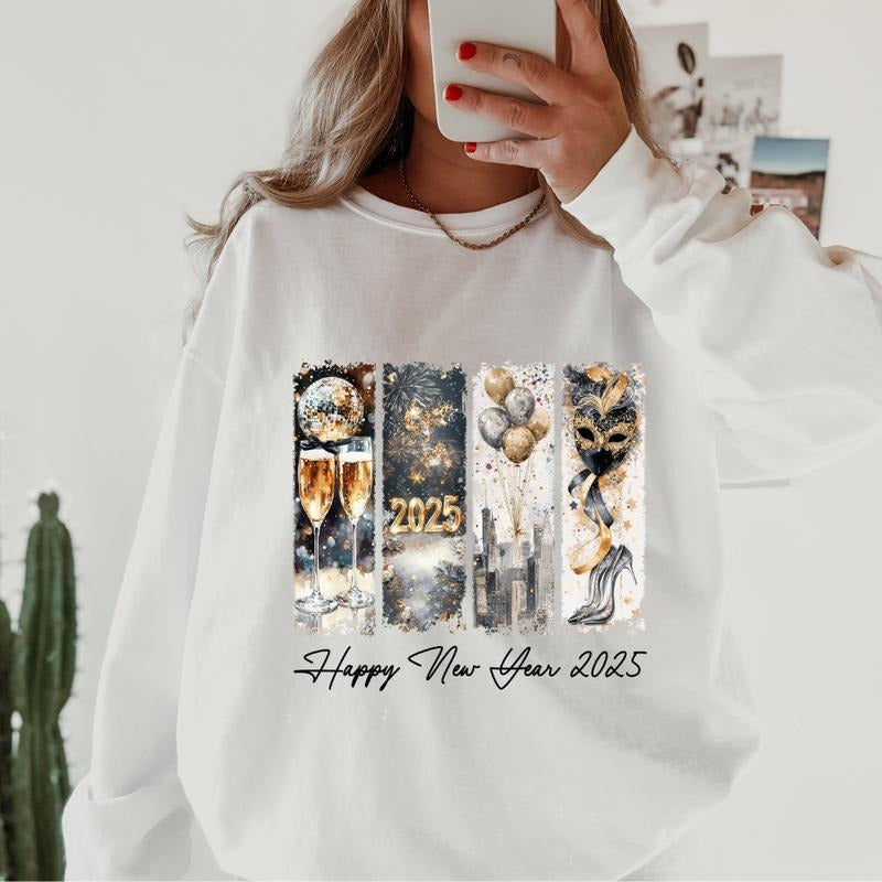 New Years Crewneck, Retro Cotton, Crewneck Fashion Fit Sleeve Comfortable Cute, CASUAL COTTON CREWNECK HOODIE, WOMENS...