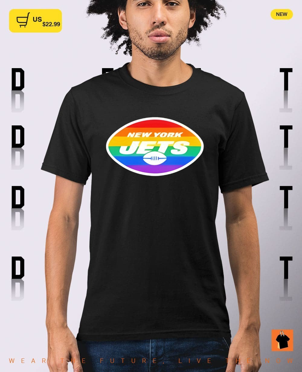 New York Jets pride logo apparel featuring the team name and football on a shirt