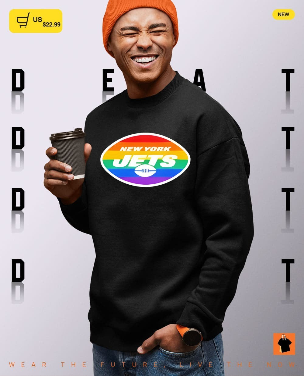 New York Jets pride logo apparel featuring the team name and football on a shirt