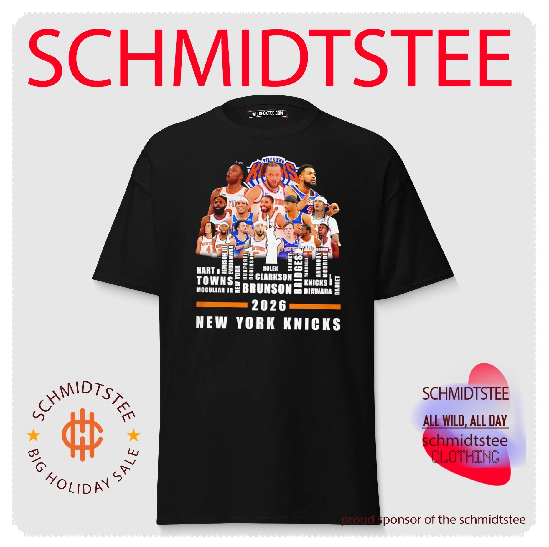 New York Knicks 2026 team members collage skyline shirt