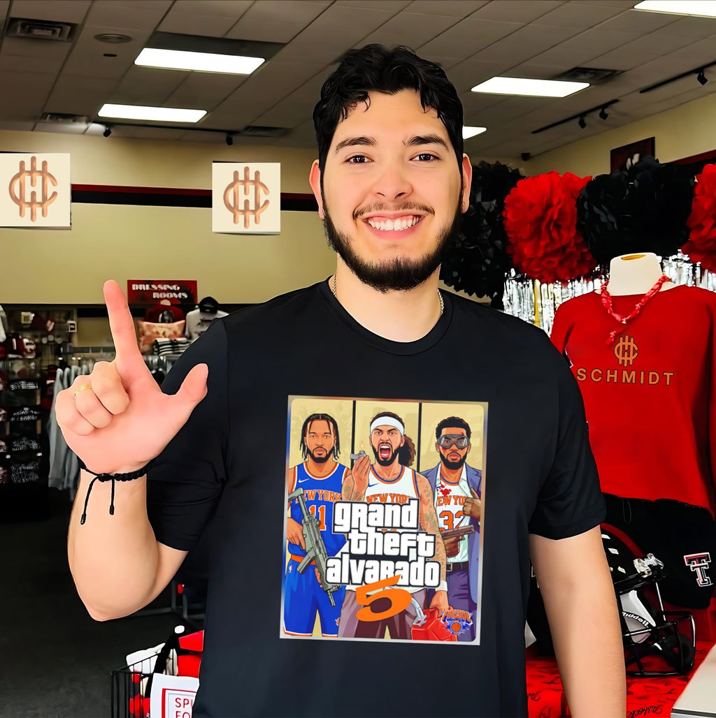 New York Knicks Grand Theft Alvarado parody shirt