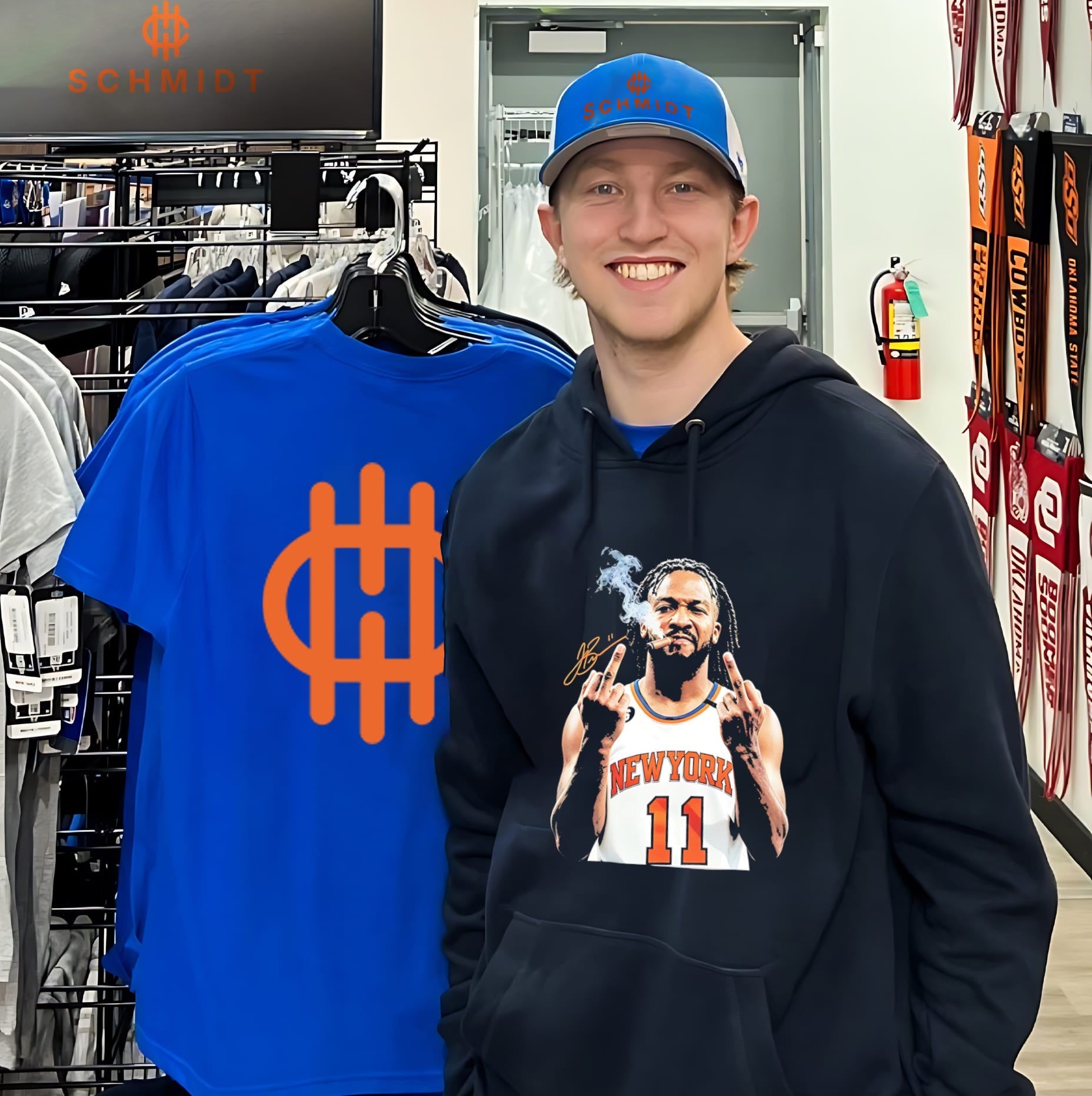 New York Knicks Jalen Brunson smoking cigar middle finger shirt