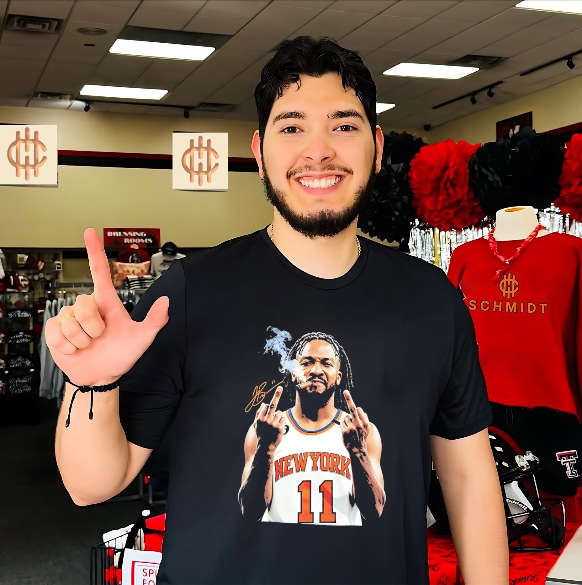 New York Knicks Jalen Brunson smoking cigar middle finger shirt