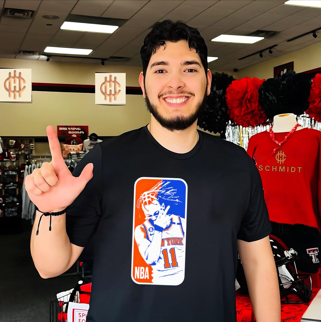 New York Knicks Jalen Brunson with NBA logo shirt