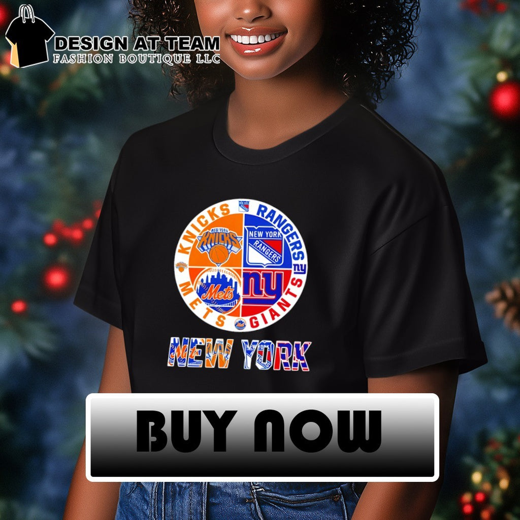 New York Mets Knicks Rangers Giants 4 Teams Sports Circle Logo sports shirt