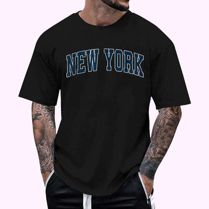 New York Vintage Varsity Sports Navy Text T-Shirt , Unisex Cotton 100%, Top Menswear Hoodie, Sweatshirt | PrintMintTees.com