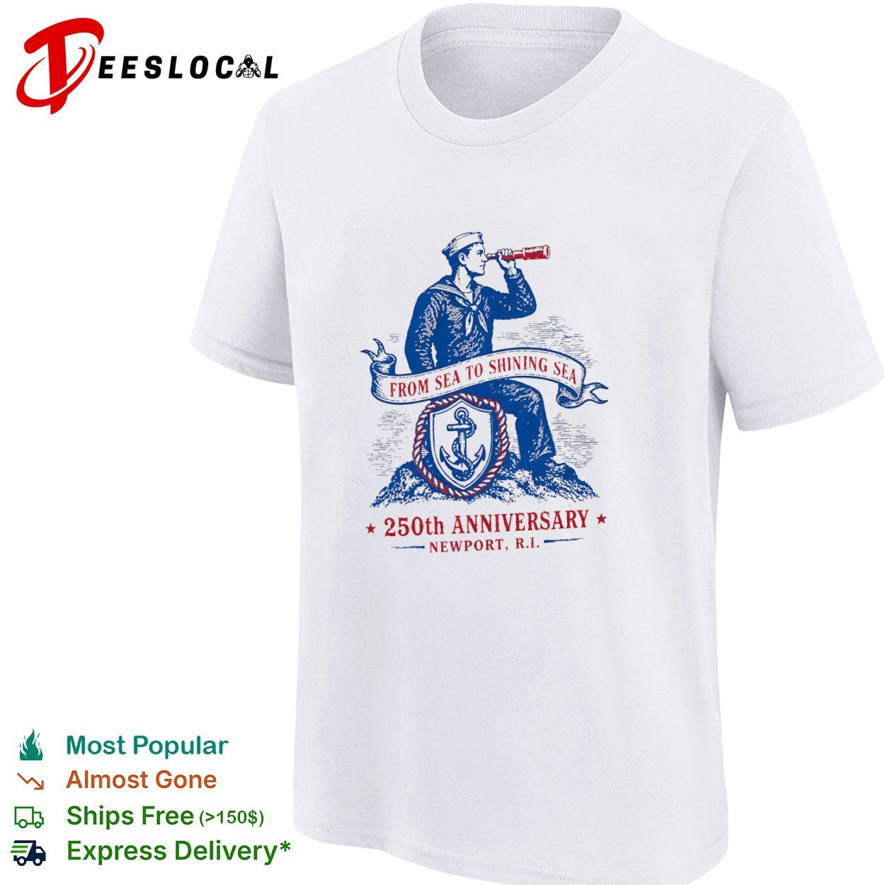 Newport RI From Sea to Shining Sea sailor telescope anchor 250th anniversary shirt