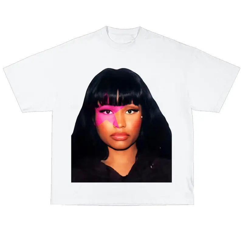 Nickii Minajj Big Head T-Shirt Vintage Rapper Graphic Tee Rap Hip Hop Y2k Merch Men Women Fans Menswear Hoodie Sweatshirt