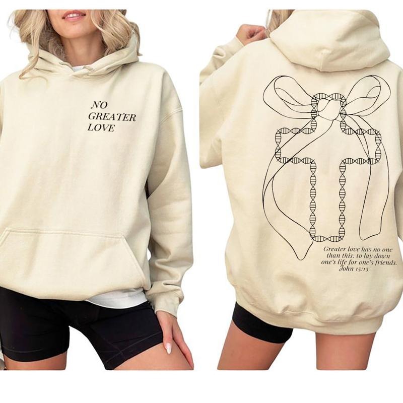 No Greater Love Christian 2 Sided Graphic Hoodie Fleece Fabric Casual Hooded Sweatshirt Trendy Tops Perfect Gift Shirt
