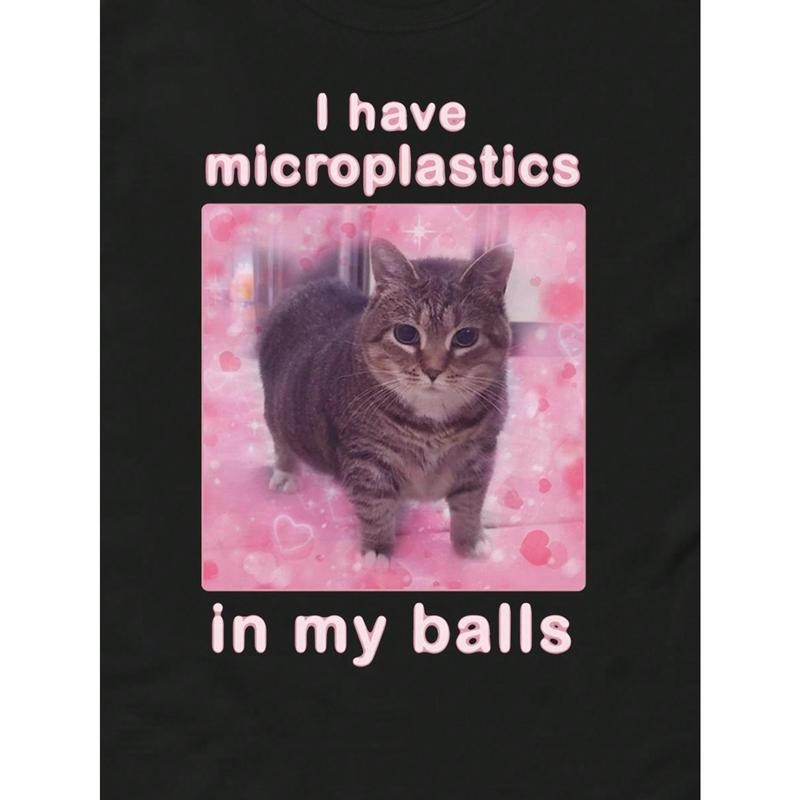 Noixe Men's Standard "There's Microplastic In My Ball" Funny Cat Meme Graphic T-Shirt Hoodie Sweatshirt | PrintMintTees.com