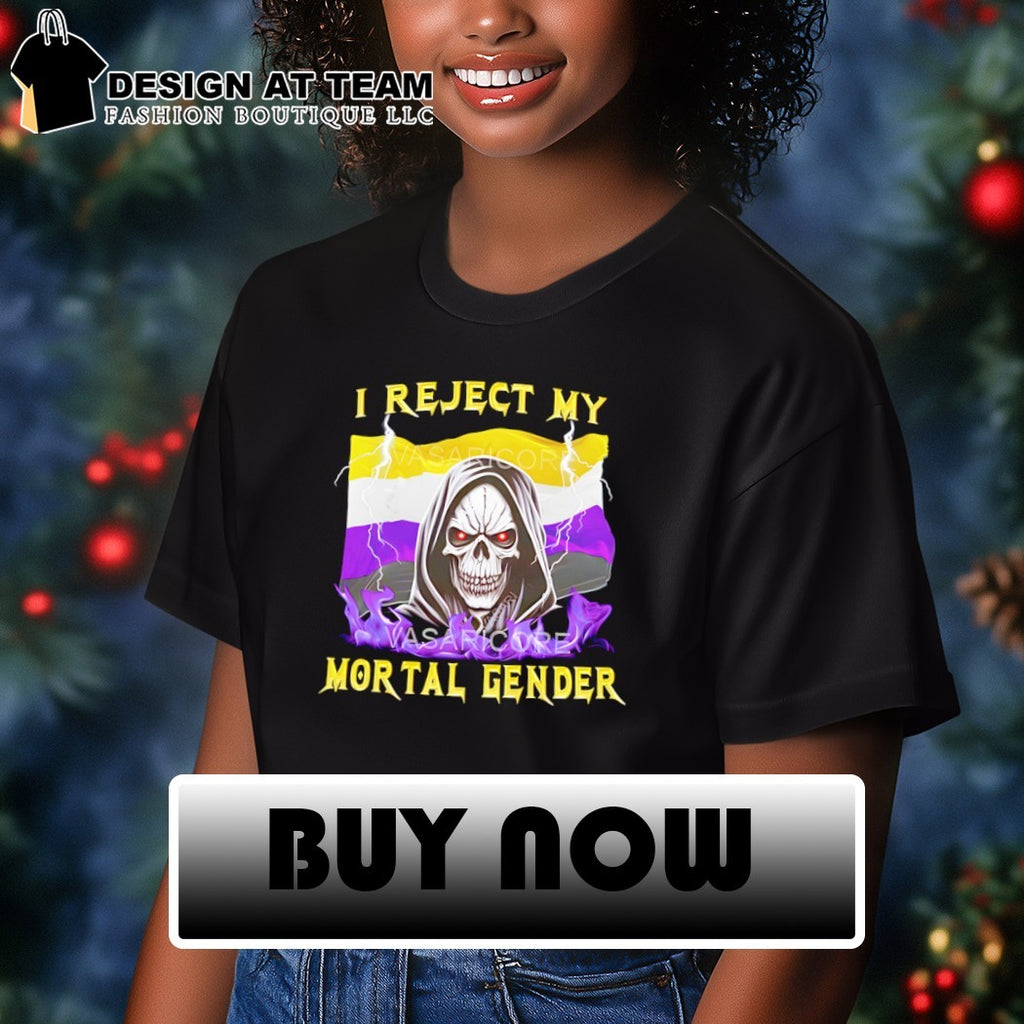 Nonbinary Pride skull I reject my mortal gender shirt
